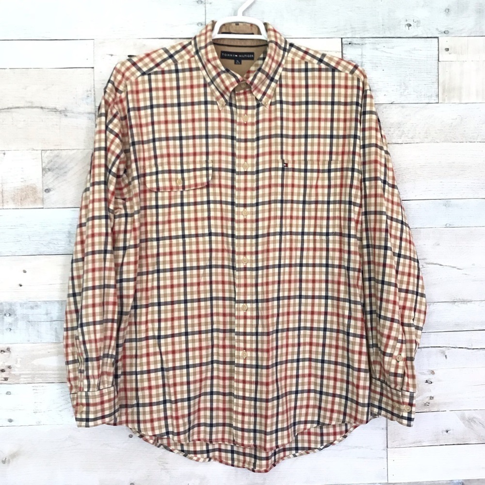 Tommy Hilfiger Tan Plaid Long Sleeve Shirt XL